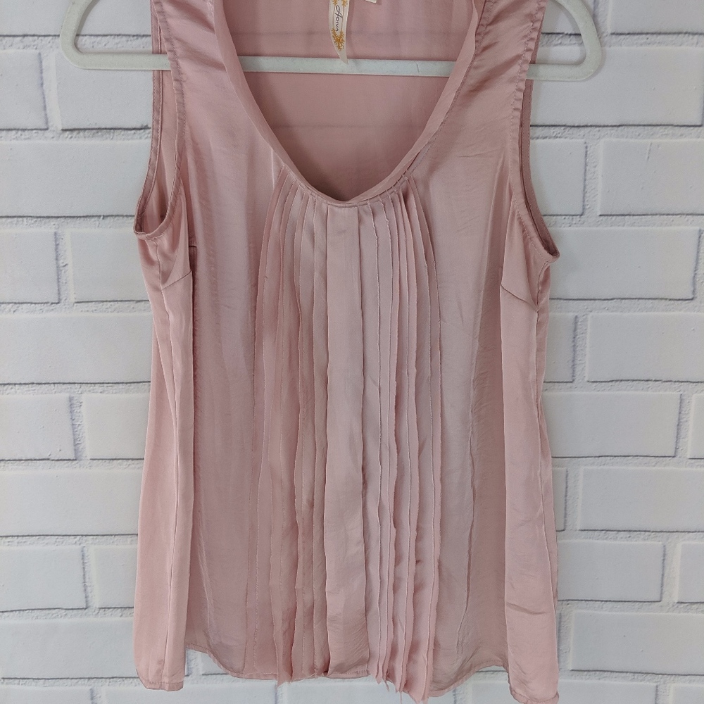 ADIVA Pink Silky Heavy Pleated Front Tank MEDIUM